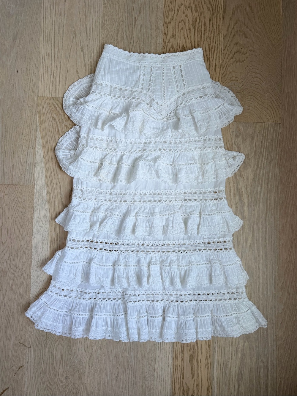 Zimmermann White Eyelet Ruffle Tiered Maxi Skirt
